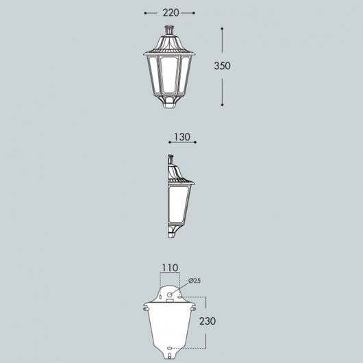 Fumagalli Iesse Mezza Lanterna A Muro Facciata Nera Vetro Trasparente Portalampda E27