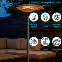 Tempo Style - Stufa Elettrica SATURNO | Fungo Riscaldante ad Infrarossi (3000W) dal Design Elegante | Ideale per Esterno/Interno (Alluminio)