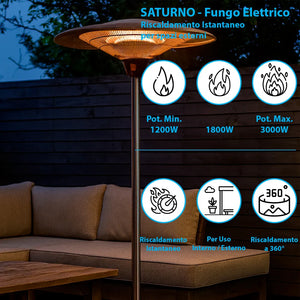 Tempo Style - Stufa Elettrica SATURNO | Fungo Riscaldante ad Infrarossi (3000W) dal Design Elegante | Ideale per Esterno/Interno (Alluminio)