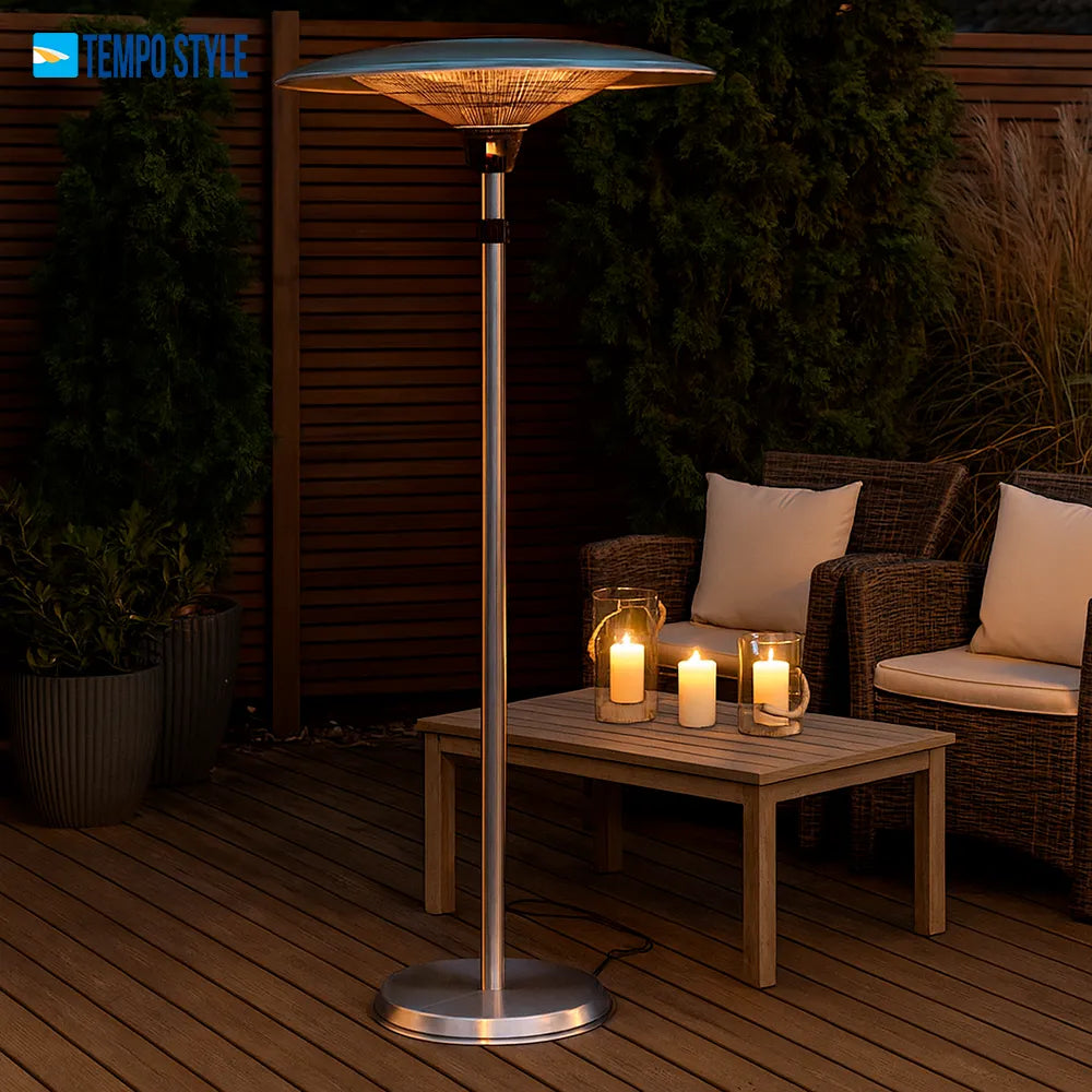 Tempo Style - Stufa Elettrica SATURNO | Fungo Riscaldante ad Infrarossi (3000W) dal Design Elegante | Ideale per Esterno/Interno (Alluminio)