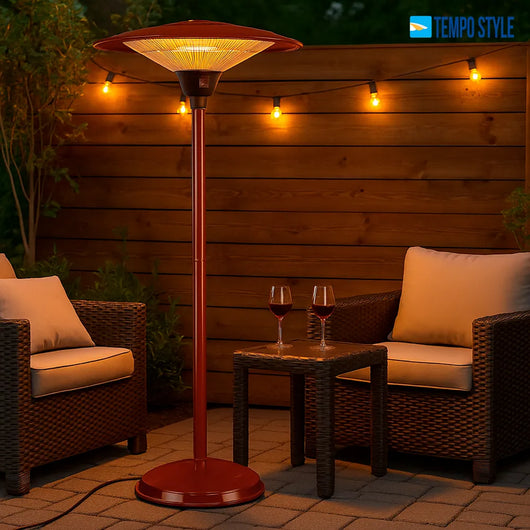Tempo Style - Stufa Elettrica SATURNO | Fungo Riscaldante ad Infrarossi (3000W) dal Design Elegante | Ideale per Esterno/Interno (Bordeaux)