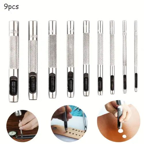 Fustelle In Acciaio Set 9 Pz Per Cuoio Lamiere Stoffa Plastica Legno 391109