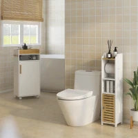 kleankin Mobiletto Bagno con Vassoio Rimovibile, Ripiano Aperto e Armadietto Chiuso, in Truciolato, 40x30x88 cm, Bianco
