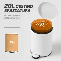 Bidone Immondizia a Pedale da 20L con Coperchio a Chiusura Morbida, in Metallo e PP, 36x30x44.5 cm, Crema