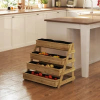 Fioriera Rialzata a 4 Livelli con Fori di Drenaggio e Tessuto non Tessuto, in Legno di Abete, 75x57x60.5 cm