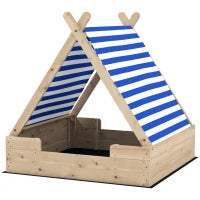 Sabbiera per Bambini con Tetto a Tenda, Resistente alle Intemperie, Per 3 Bambini di Età 3-6 Anni, 120 x 120 x 126.5 cm, Legno Naturale