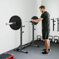 Supporto per Bilanciere con Altezza e Larghezza Regolabili in Acciaio ed EVA, 60-87x65x121-158cm, Nero