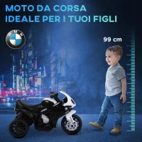 Moto Elettrica per Bambini Max. 20kg con Licenza BMW, Macchina Elettrica con 3 Ruote, Batteria Ricaricabile 6V, Bianco Nera, 66x37x44cm