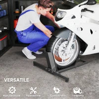 Cavalletto Bloccaruote per Moto, Staffa Regolabile su 14 Livelli per Ruote Ø34-84 cm, Nero