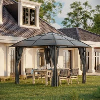 Gazebo da Giardino con Struttura in Alluminio, Tetto in Policarbonato, Impermeabile UV 60+, Pareti laterali 3 x 3 m, Grigio Scuro