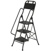 Scala Pieghevole a 3 Gradini con Borsa Porta Attrezzi, Gradini Larghi Antiscivolo, Nero