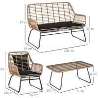 Set Mobili da Giardino Stile Boho in Rattan PE con 2 Poltrone, Divanetto e Tavolino