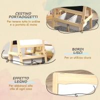 Lavagna per Bambini con Cavalletto 3 in 1 e Cestini, Età 3-6 anni, 58x50.5x109cm, Color legno