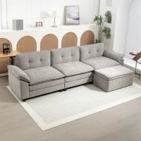 Divano Angolare Modulare con Chaise Longue, Pouf Contenitore e Rivestimento in Ciniglia, Grigio