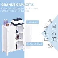 kleankin Mobiletto da Bagno Salvaspazio, Armadietto da Bagno Multiuso con Armadietto 2 Ripiani 2 Ante Maniglie in MDF 60 x 30 x 80cm Bianco