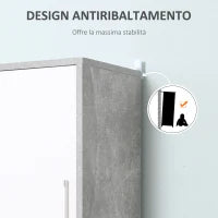 kleankin Colonna Bagno con 2 Armadietti e 2 Vani Aperti in Legno Effetto Cemento, 30x30x180cm