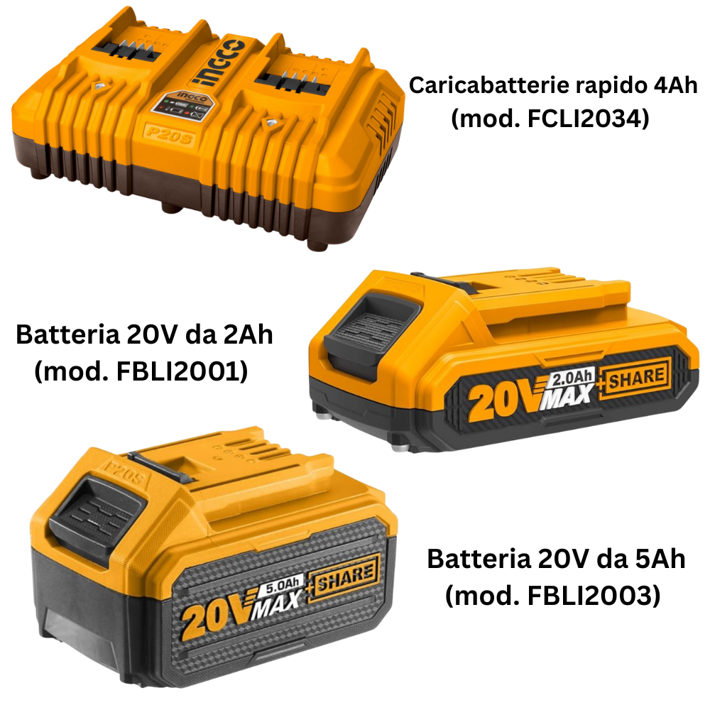 Kit pack pro caricabatterie doppio rapido 4ah + 2 batterie 20v 5 ah 2 ah