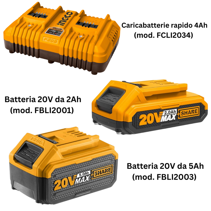 Kit pack pro caricabatterie doppio rapido 4ah + 2 batterie 20v 5 ah 2 ah