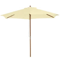 Ombrellone da Giardino 2.5x2.3 m a 6 Stecche in Legno Laccato e Poliestere, Beige