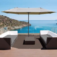 Ombrellone da Giardino XXL 4,6L x 2,7l x 2,4H cm con Base a Croce, Apertura e Chiusura con Manovella, Acciaio e Poliestere ad Alta Densità, Caffè