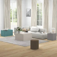 Poggiapiedi Quadrato 2 in 1 con Rivestimento Rimovibile in Tessuto Effetto Lino, 41x41x41 cm, Grigio Chiaro