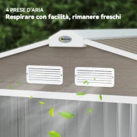 Casetta da Giardino in Metallo con Prese d'Aria e Doppia Porta Scorrevole, 2.1x1.3m, Marrone Chiaro