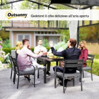 Set da Giardino con Tavolo Allungabile e 6 Sedie Impilabili con Cuscini, Grigio