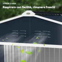 Casetta Porta Attrezzi in Acciaio con Tetto Inclinato e 2 Porte Scorrevoli, 277x195x192 cm, Grigio Scuro