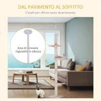 Albero Tiragraffi Multilivello a Soffitto con Amaca e Altezza Regolabile, 40x34x230-260cm, Beige