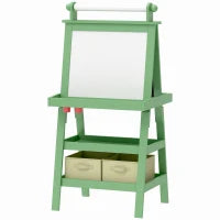 Lavagna per Bambini con Cavalletto 3 in 1, Rotolo di Carta e 2 Contenitori, in Legno, 59x48x118 cm, Verde