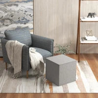 Poggiapiedi Quadrato 2 in 1 con Rivestimento Rimovibile in Tessuto Effetto Lino, 41x41x41 cm, Grigio Chiaro