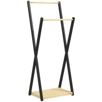 Appendiabiti da Terra in Legno con 2 Barre e Ripiano Inferiore Design Moderno, 61x45x152cm