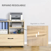 Mobile Multiuso per Ufficio Porta Stampante con 5 Ruote e Ripiano Regolabile, 77x40x73cm - Legno