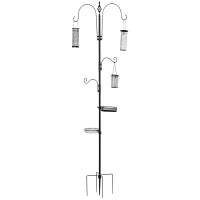 Mangiatoia per Uccelli a 4 Ganci con Vassoi e 3 Alimentatori diversi in Acciaio 54.5x54.5x208cm Nera