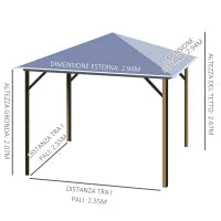 Gazebo da Giardino 3x3m con Tetto in Policarbonato e Zanzariere, Caffè e Khaki