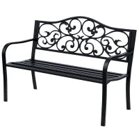 Panchina da Giardino 2 Posti con Schienale Decorato in Ghisa e Metallo, 127x60x89cm, Nero