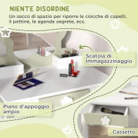 Set Toeletta per Bambina con Specchio Trucco e Sgabello Abbinato in Legno, Cassetto e Contenitori, Bianco