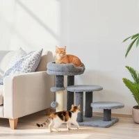 Tiragraffi e scala per gatti, base ampia, tessuto in peluche, palo graffi in sisal, grigio