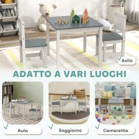 Set Tavolo e Sedie per Bambini da 3-8 Anni 3 pz in Legno con Bordi Arrotondati, Grigio e Bianco
