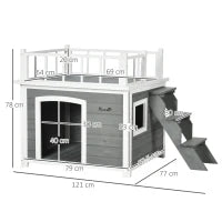 Pawhut Casetta per Cani con Terrazza Scaletta e Finestra 121x77x78cm Grigio chiaro