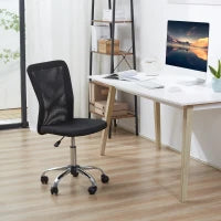 Sedia da Ufficio Ergonomica Senza Braccioli, Sedia per Scrivania in Tessuto Traspirante a Rete, Altezza Regolabile e 5 Ruote, 43x58x90-100 cm, Nero