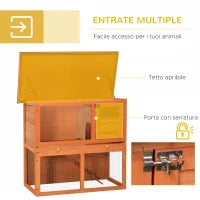 Gabbia per Conigli a Due Piani, Conigliera da Esterno con Casetta per Conigli in Legno di Abete, 90x45x80 cm