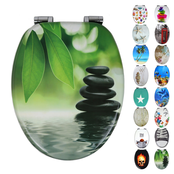 Sedile copri wc universale frizionato fantasia mdf chiusura rallentata *** fantasia black stone, confezione 1