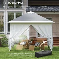 Gazebo da Esterno ad Altezza Regolabile con Zanzariere, in Metallo e Tessuto Oxford, 3.3x3.3x2.8 m, Grigio Scuro