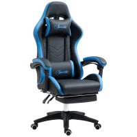 Sedia da Gaming con Altezza Regolabile e Schienale Reclinabile, 65x65x121-129 cm, Blu e Nero