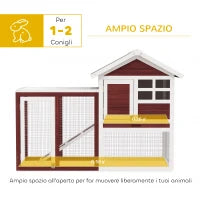 Conigliera da Esterno in Legno con Casetta per Conigli e Rampa, 122x62.6x92 cm, Marrone e Bianco