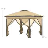 Gazebo Pieghevole 3.3x3.3 m con Zanzariera, Doppio Tettuccio e Borsa da Trasporto, Beige
