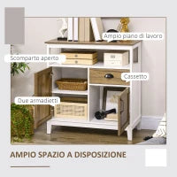 Mobile Cucina Stile Rustico con Armadietti e Cassetto, 76.6x 35x 81.5cm, Bianco e Marrone