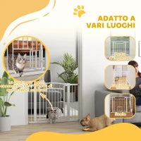 Cancellino per Cani Regolabile da 76-104 cm, Cancelletto di Sicurezza Alto 77 cm con 2 Estensioni, Bianco