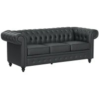 Divano 3 Posti Stile Chesterfield Trapuntato con Molle Insacchettate, Finta Pelle, 213x86x79 cm, Nero